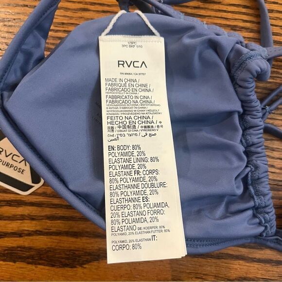 RVCA Solid Trilette Bikini Top Blue Size M - Picture 9 of 11
